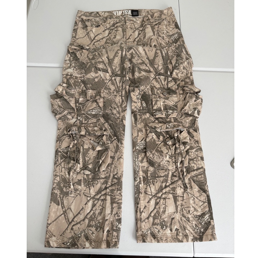 VIP Jeans Camo Cargo Pants Womens 15/16 Y2K Streetwear Wide Leg Forest Camo tt - Picture 2 of 7
